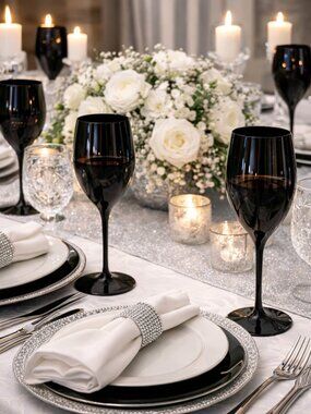 Set of 13 Vintage Mikasa “Elegance Black” Water Goblet Glasses